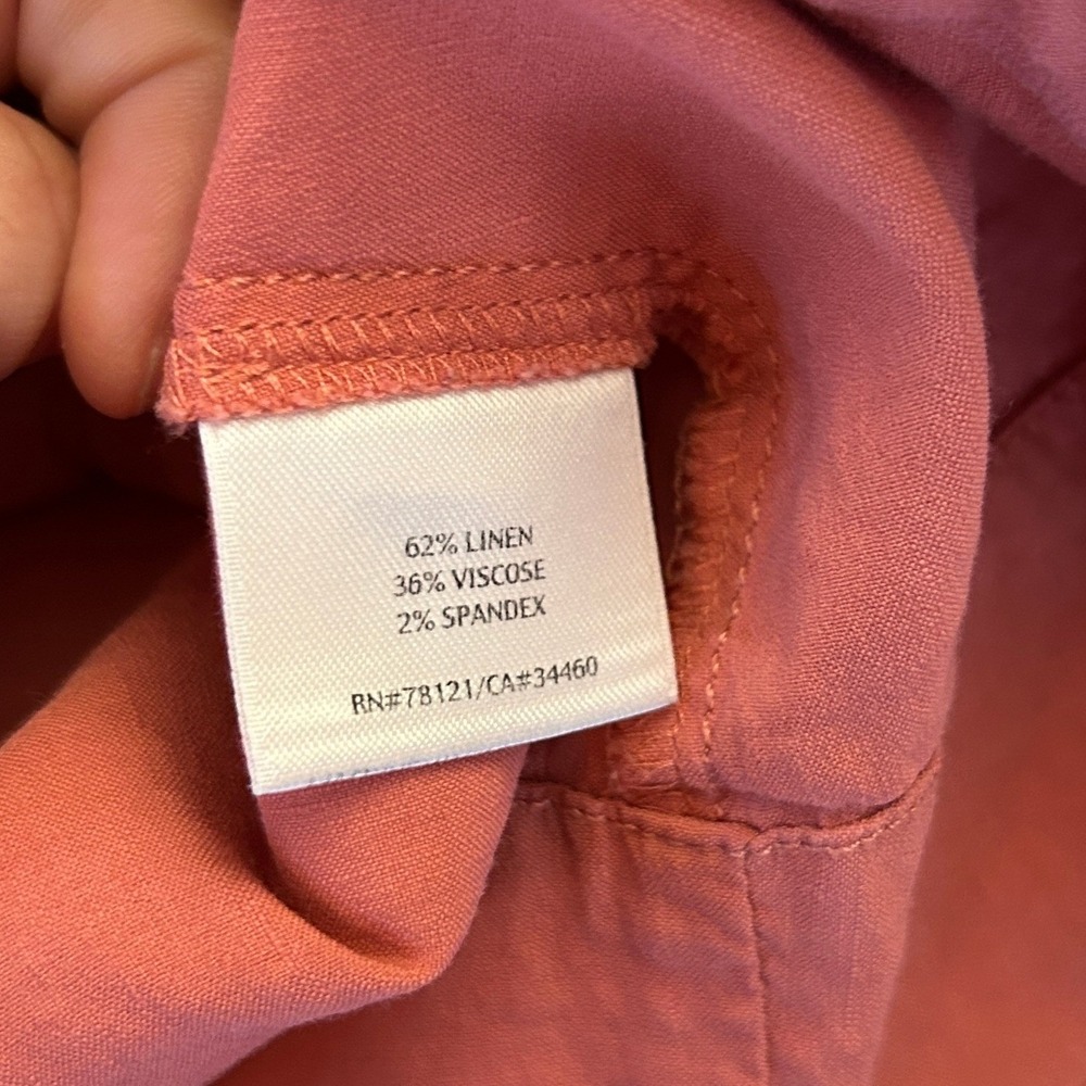 Eileen Fisher Linen Dress Button Front Empire Waist Coral Pink Large - Picture 6 of 14